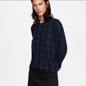 ZARA NAVY BLUE PLAID BLOUSE